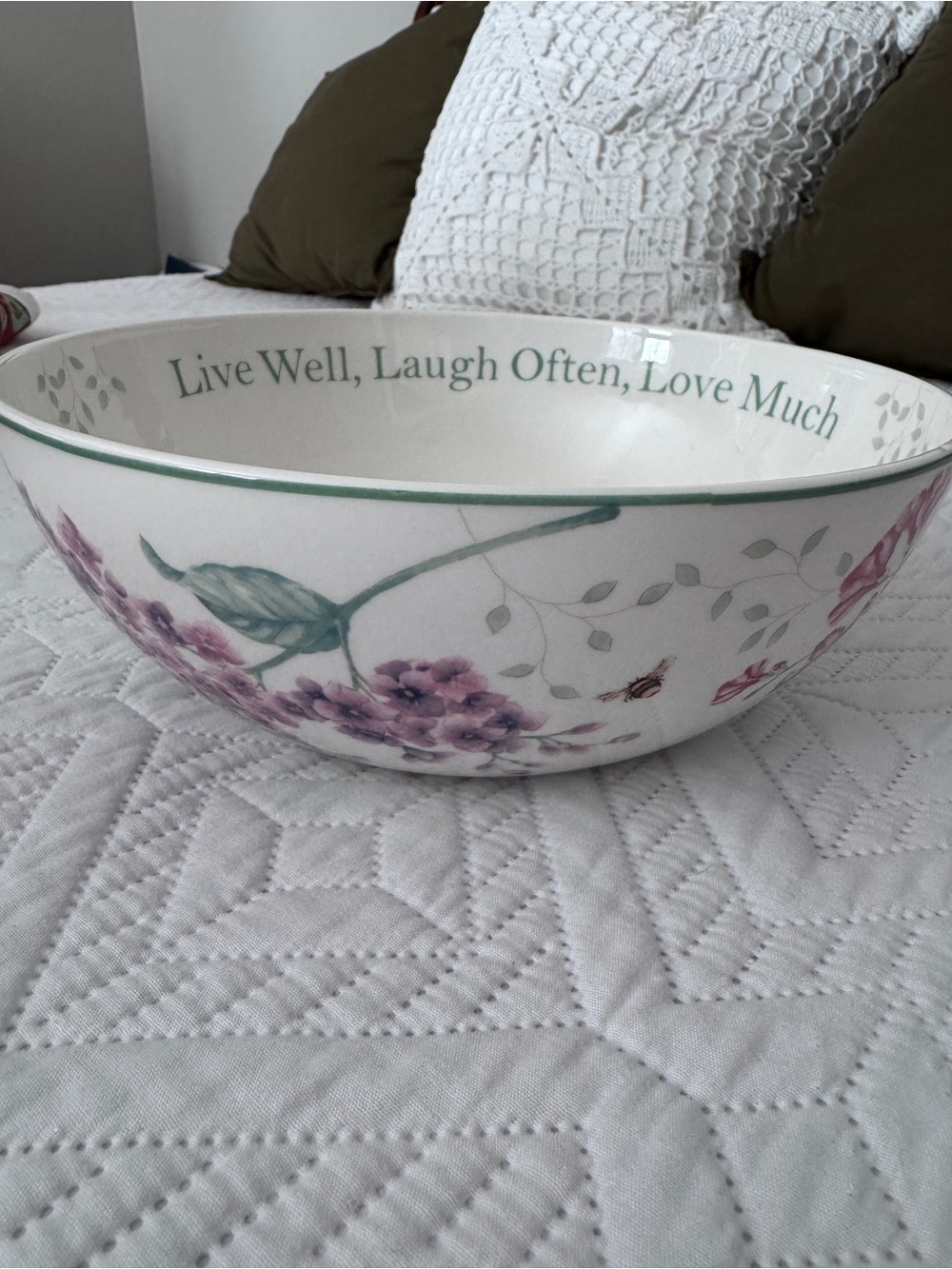 Lenox Butterfly Meadow Sentiment Serving Bowl “Live Well Laugh Often Love Much”